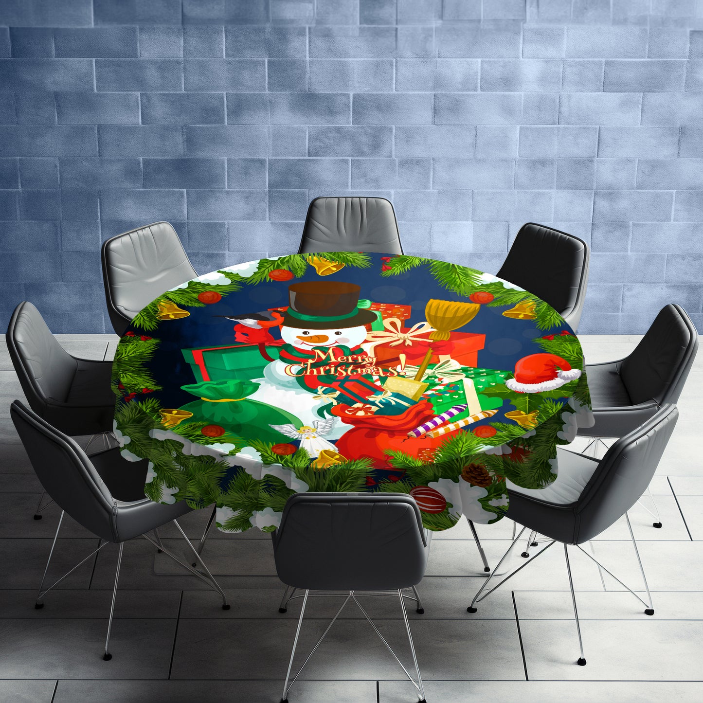 Snowman's Christmas Round Tablecloth