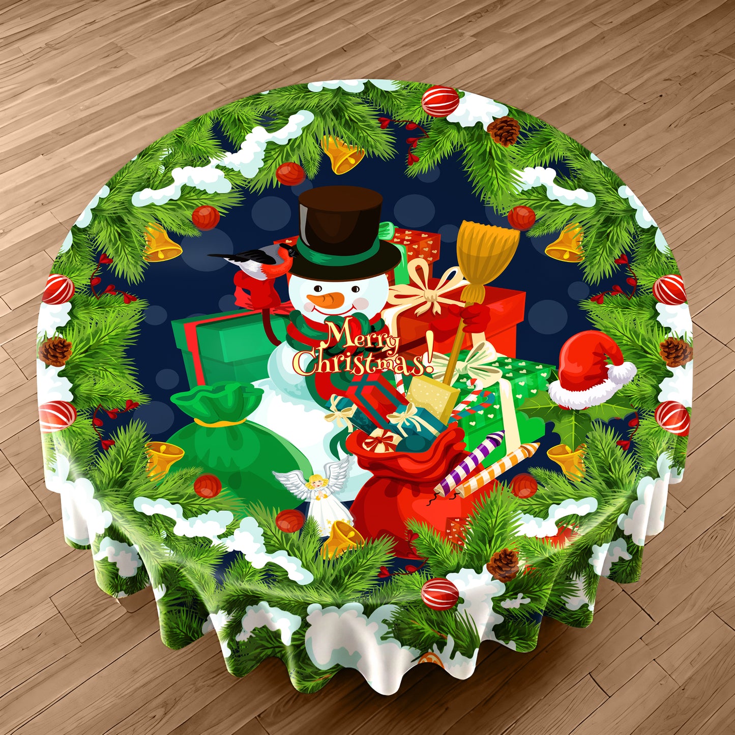 Snowman's Christmas Round Tablecloth
