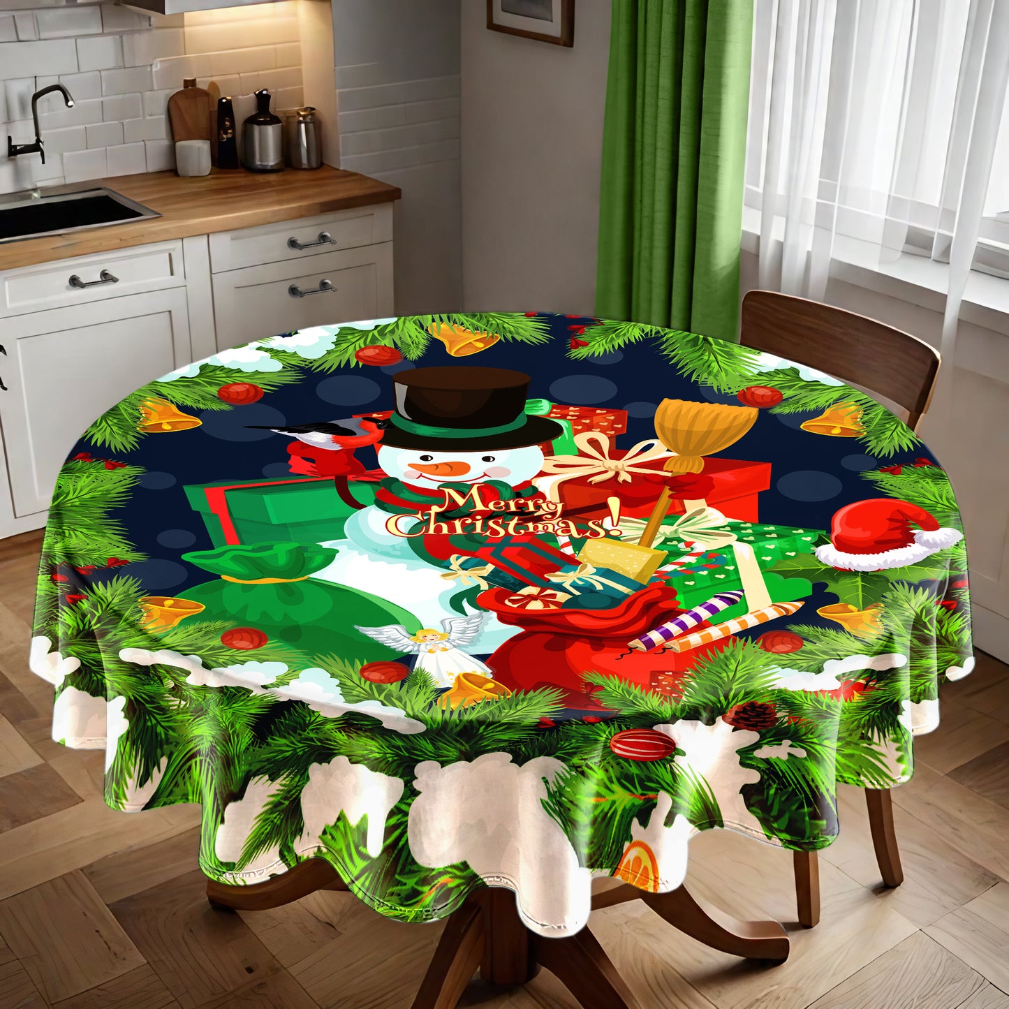 Snowman's Christmas Round Tablecloth
