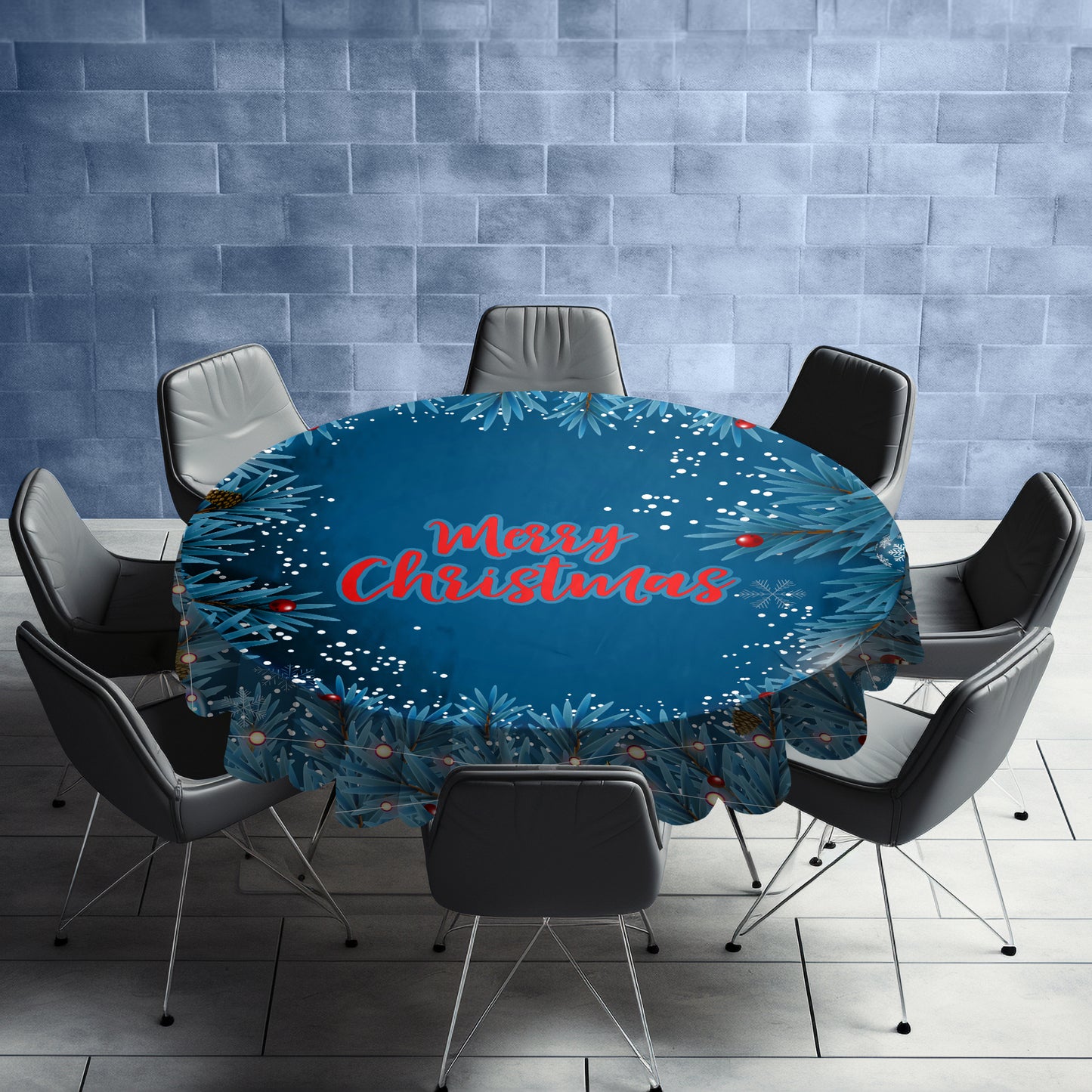 Snowy Christmas Round Tablecloth