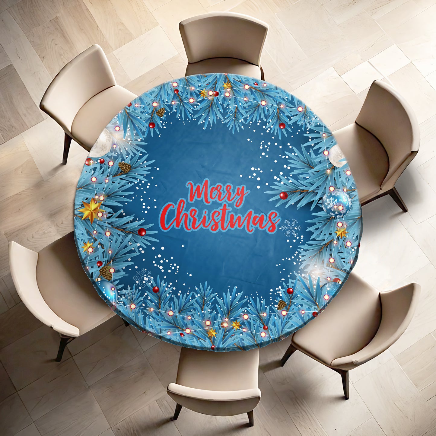 Snowy Christmas Round Tablecloth