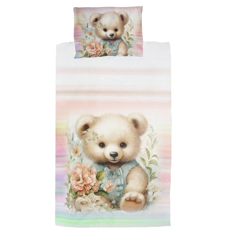 Soft Floral Teddy Hues Cot Set