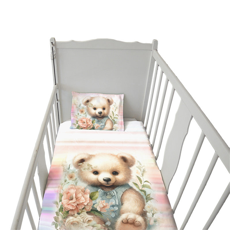 Soft Floral Teddy Hues Cot Set