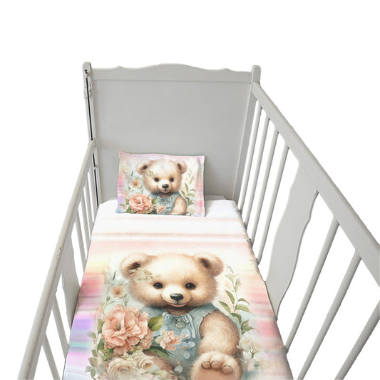 Soft Floral Teddy Hues Cot Set
