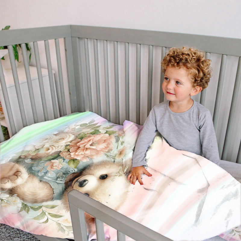 Soft Floral Teddy Hues Cot Set
