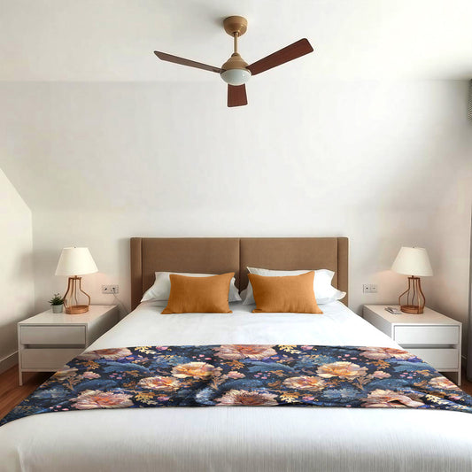 Soft Peach and Blue Light Floral Bed Throw