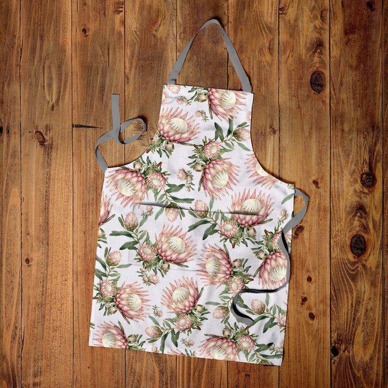 Soft Proteas Medium Length Apron By Mark Van Vuuren