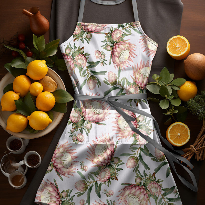 Soft Proteas Medium Length Apron By Mark Van Vuuren