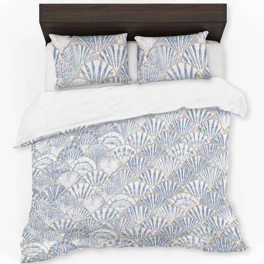 Soft Blue Fan Pattern Duvet Cover Set