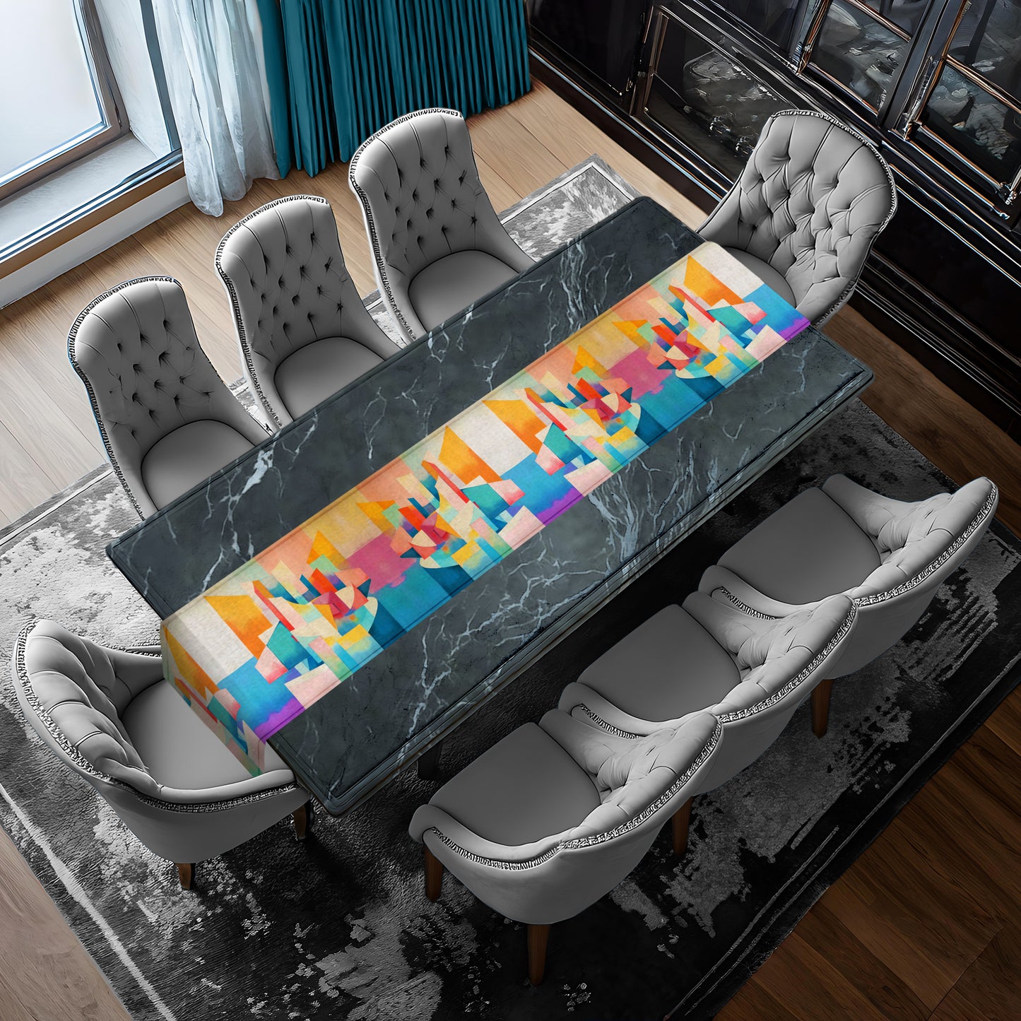 Soft Coloured Cubism Table Runner