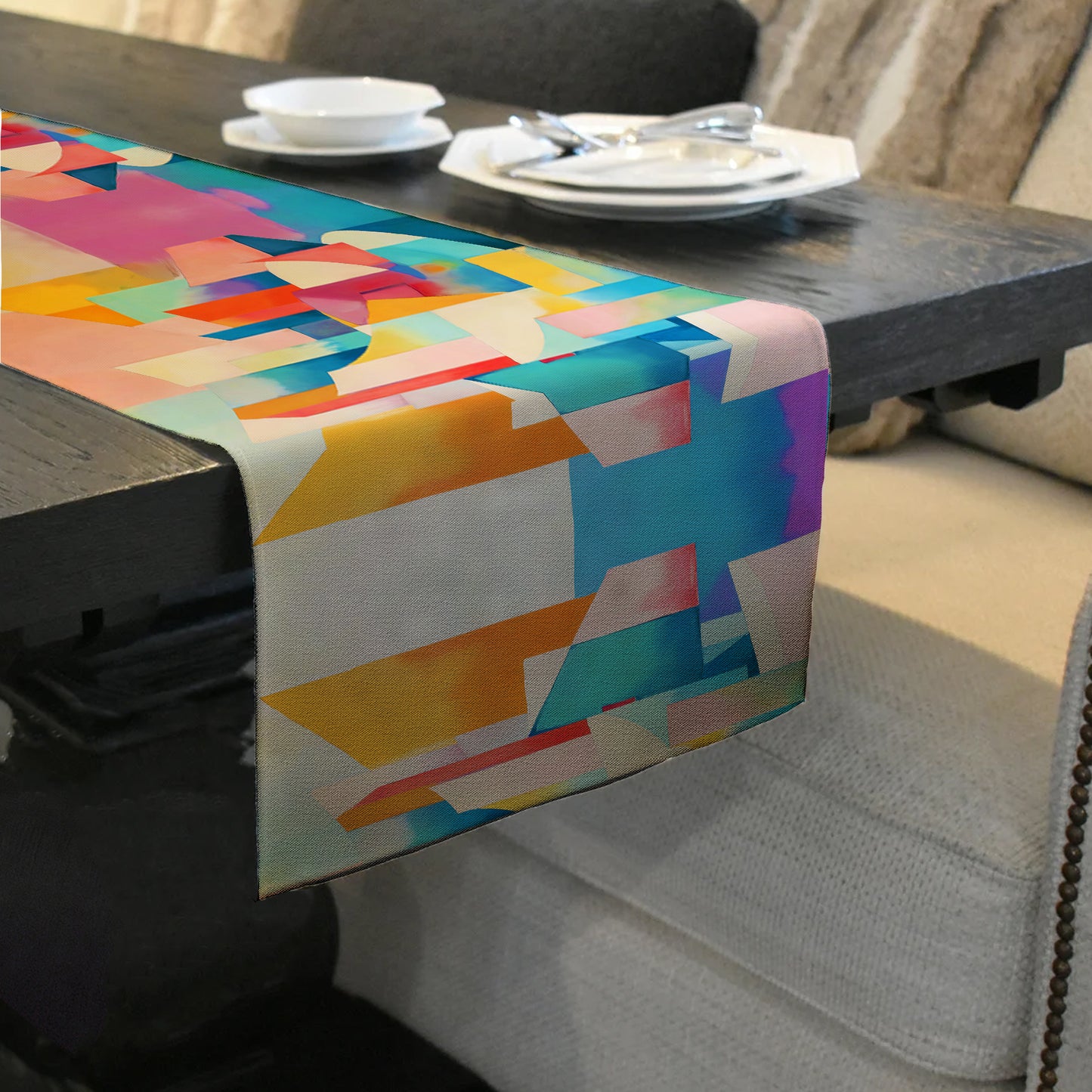 Soft Coloured Cubism Table Runner