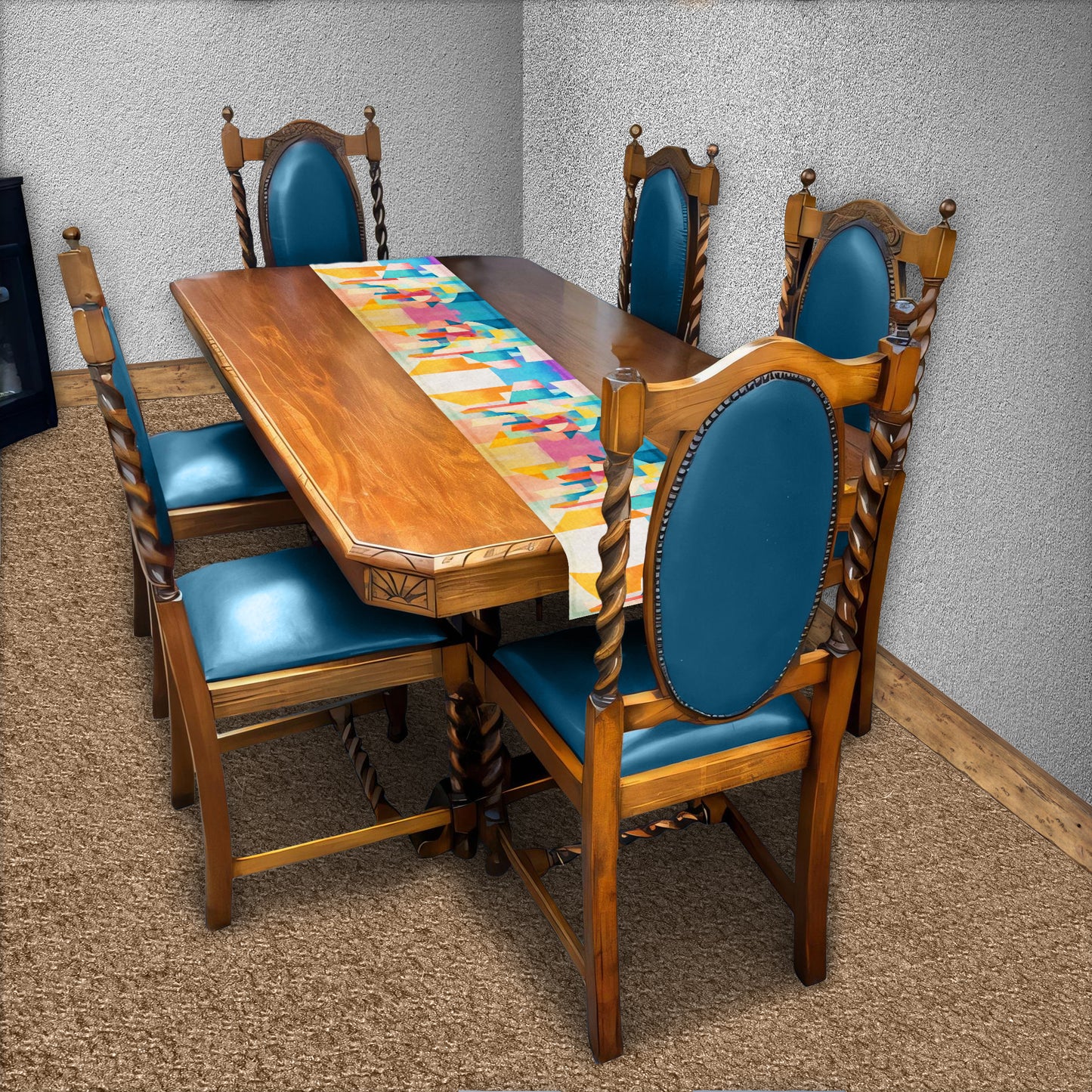 Soft Coloured Cubism Table Runner