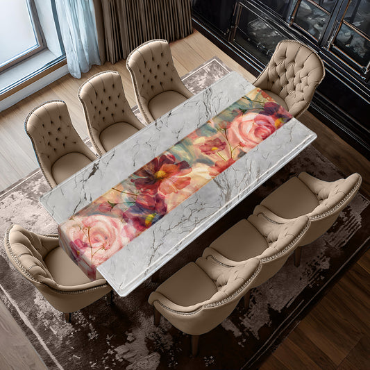 Soft Cosmos & Rose Pattern Table Runner By Mark van Vuuren