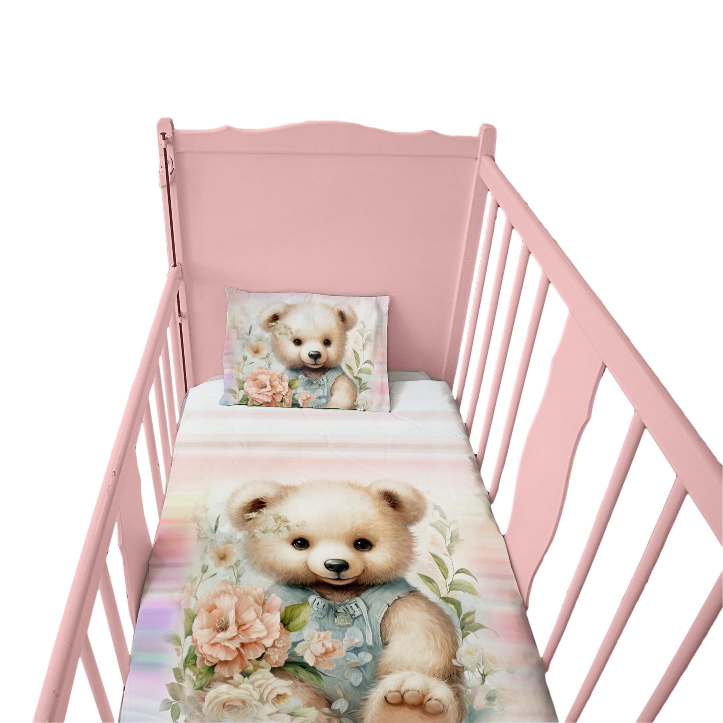 Soft Floral Teddy Hues Cot Set