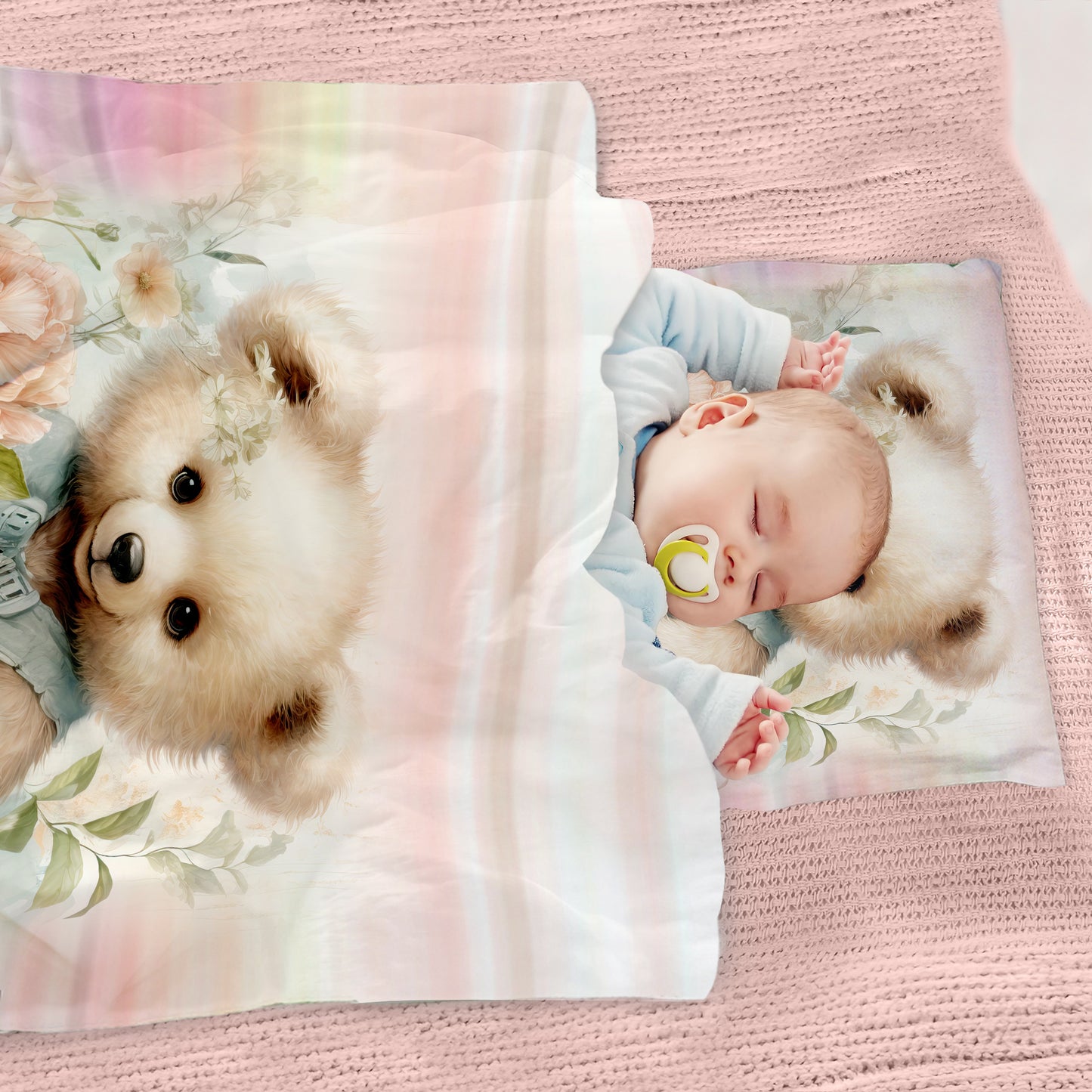 Soft Floral Teddy Hues Cot Set