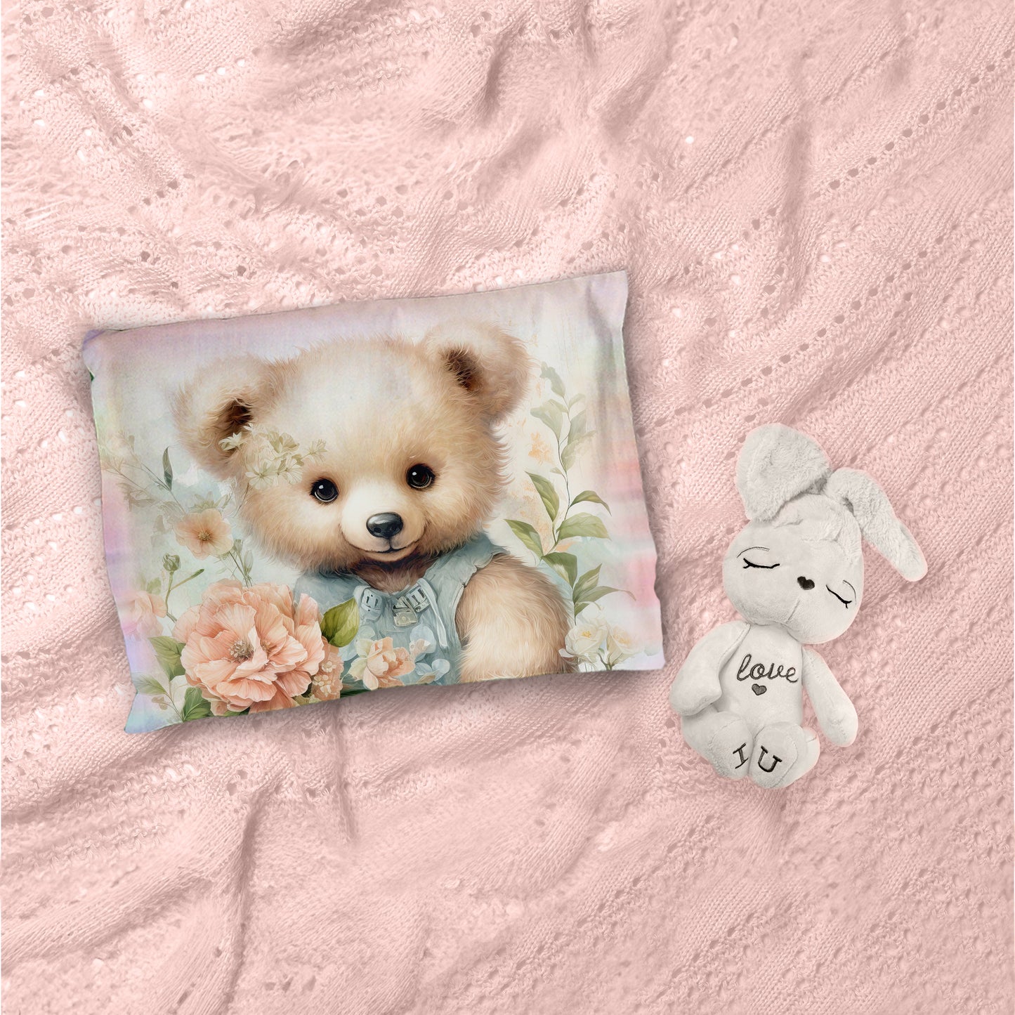 Soft Floral Teddy Hues Cot Set