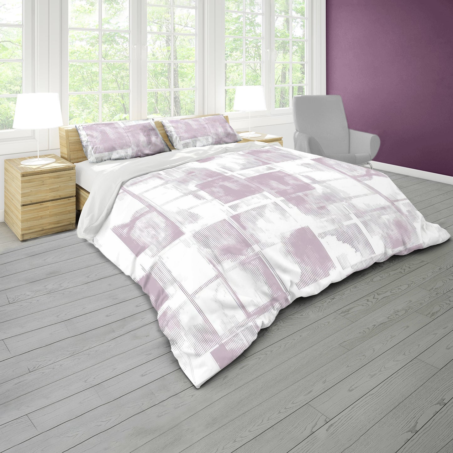 Soft Lilac Square Pattern Duvet Cover Set