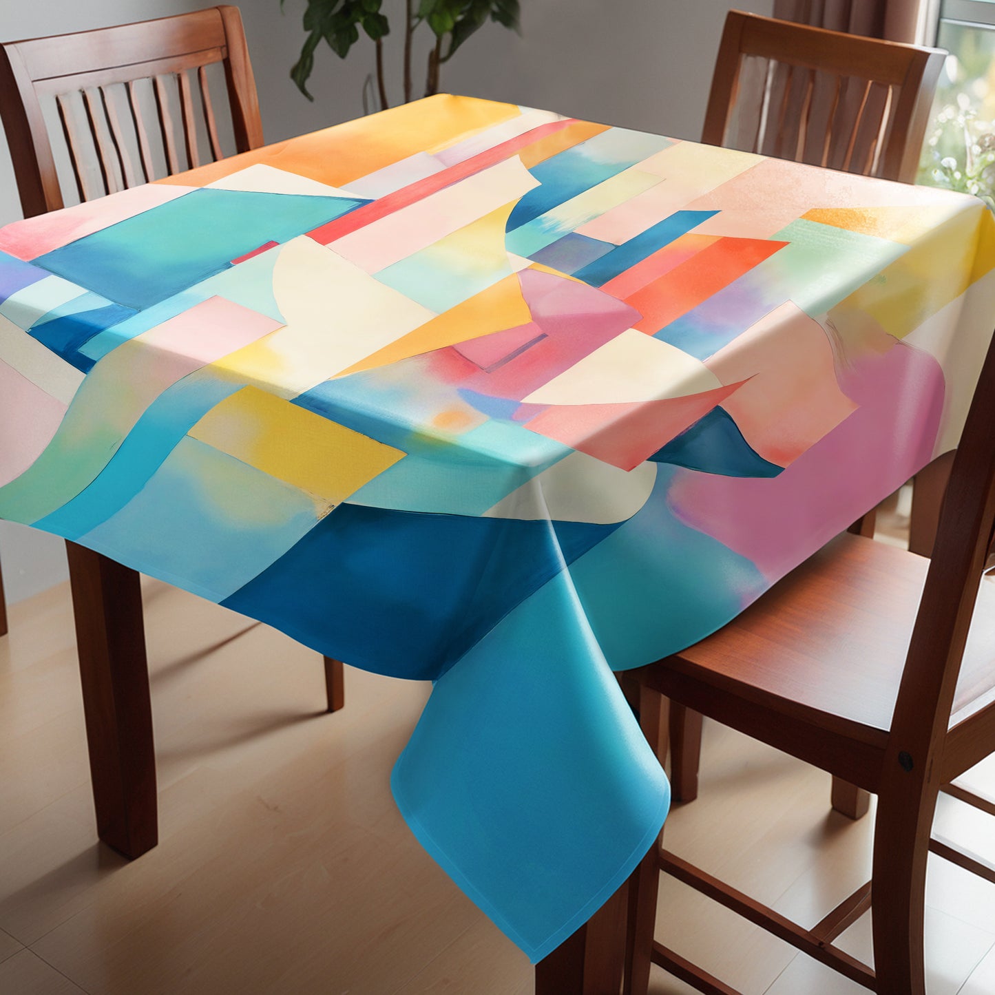 Soft Pink Cubism Square Tablecloth