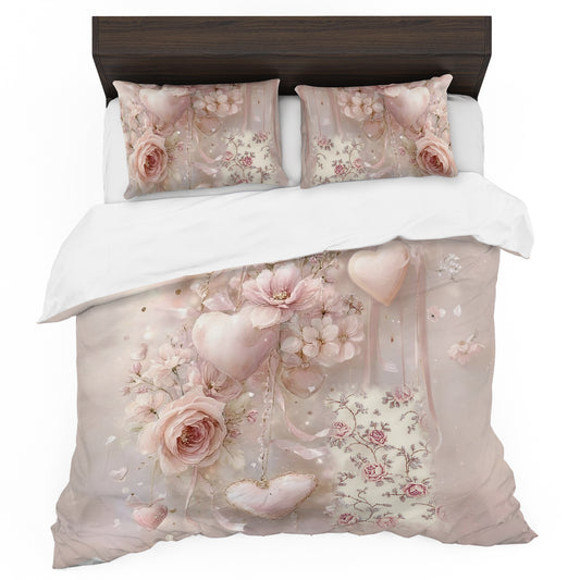 Soft Pink Hearts Duvet Cover Set