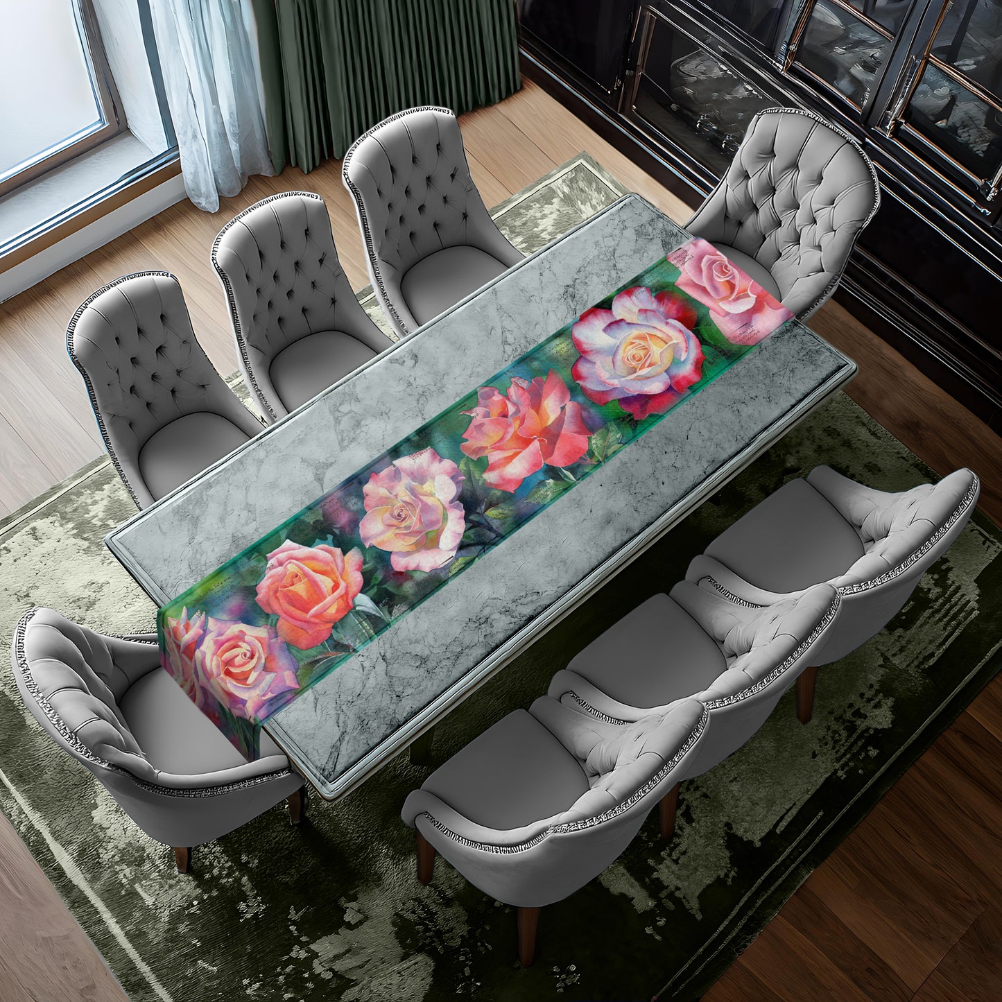Soft Pink Painted Roses Table Runner