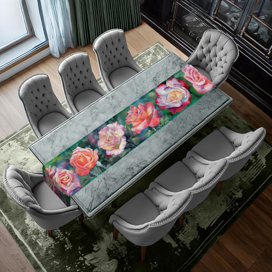 Soft Pink Painted Roses Table Runner