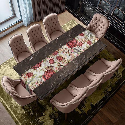 Soft Red Roses on White Table Runner By Mark van Vuuren