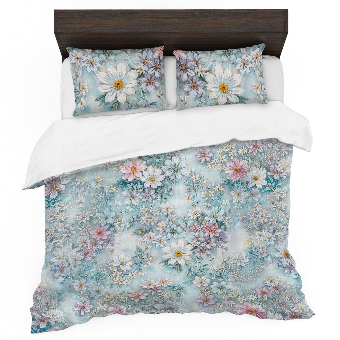 Soft Shades Teal Daisies Duvet Cover Set