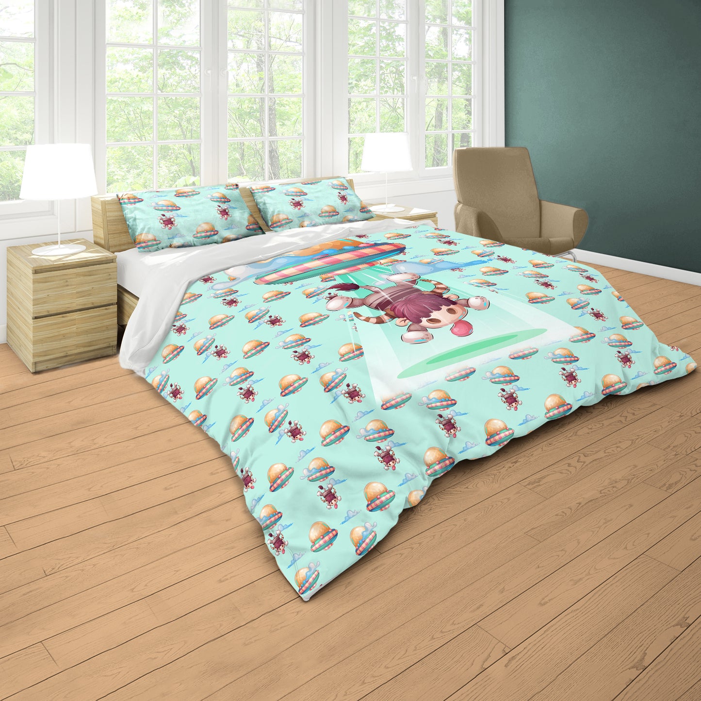 Spaceship Cow Kids Duvet Cover Set