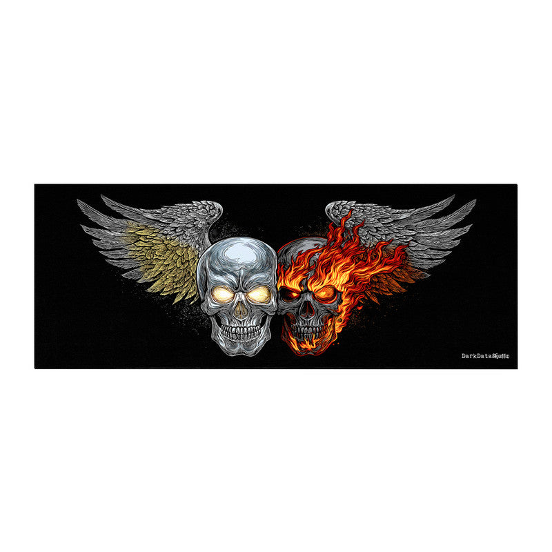 Split Skull Silver Flames Large Desk Pad by Wikus Schalkwyk