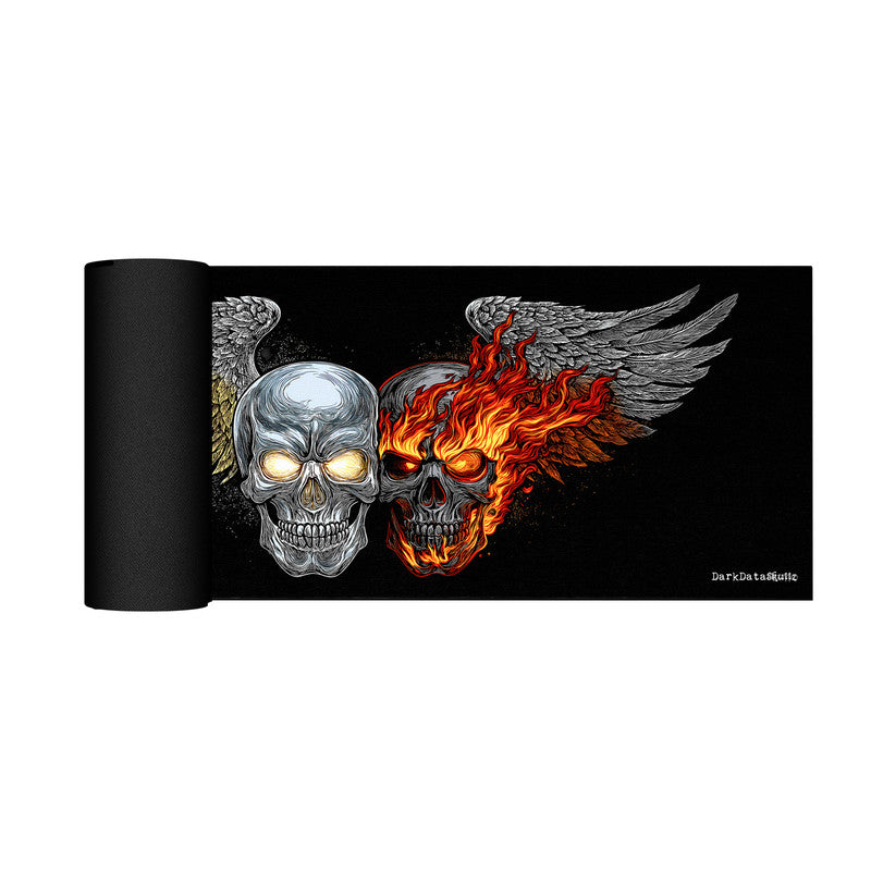 Split Skull Silver Flames Large Desk Pad by Wikus Schalkwyk