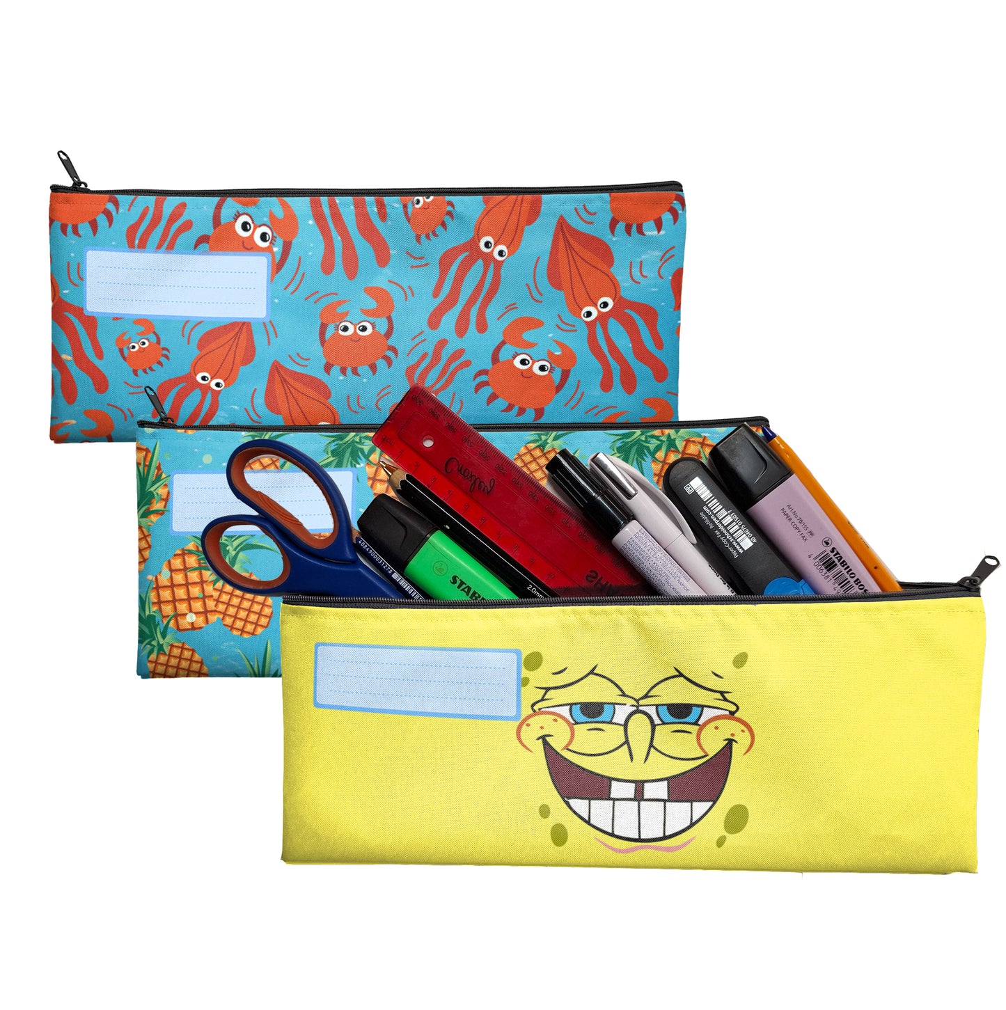 Zip & Go Sponge Bob Under The Sea Pencil Bags Set of 3