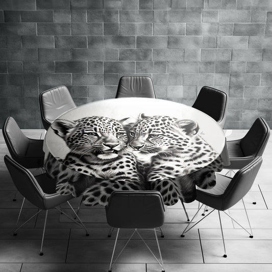 Spotted Companions Leopard Babies Round Tablecloth by Nathan Pieterse