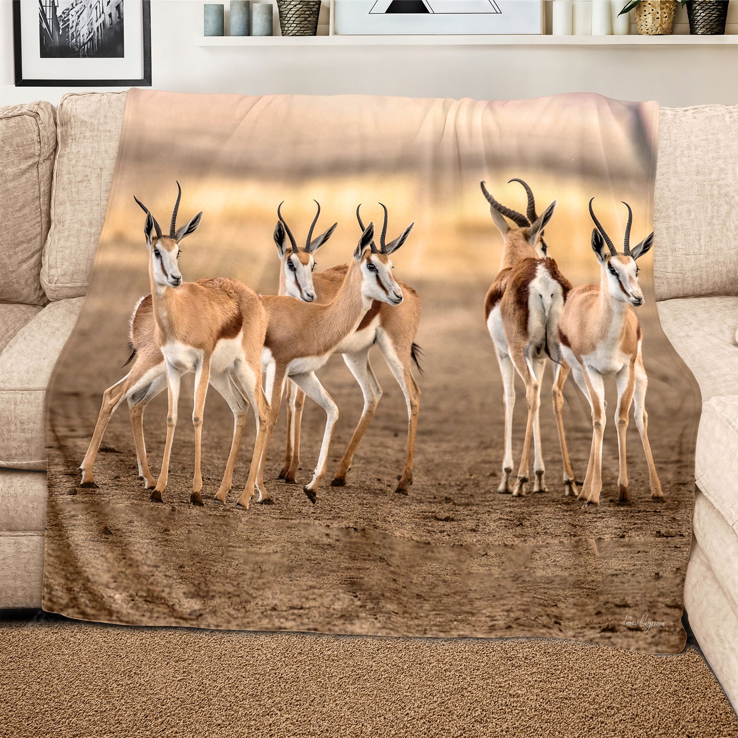 Springbok Gathering Light Weight Fleece Blanket By Fanie Heymans