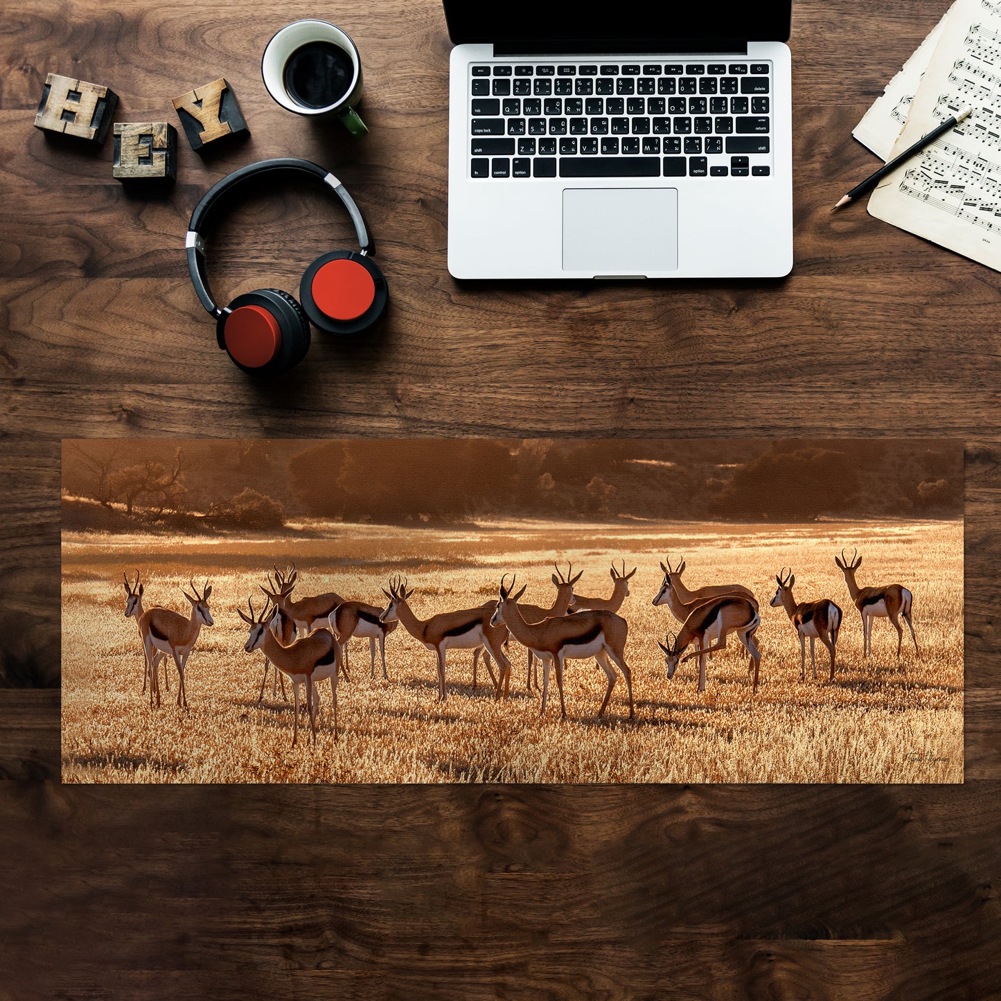 Springbok herd Desk Pad by Fanie Heymans