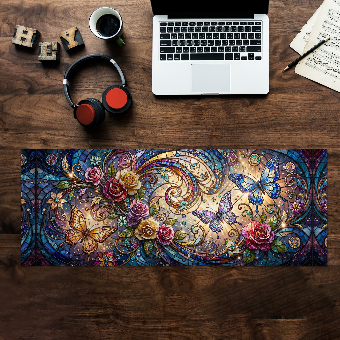 Stained Glass Garden Desk Pad