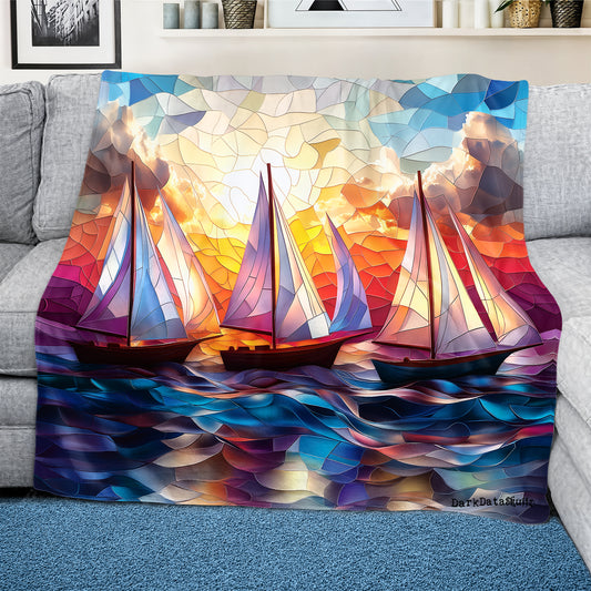 Stained Glass Ocean Light Weight Fleece Blanket by Wikus Schalkwyk