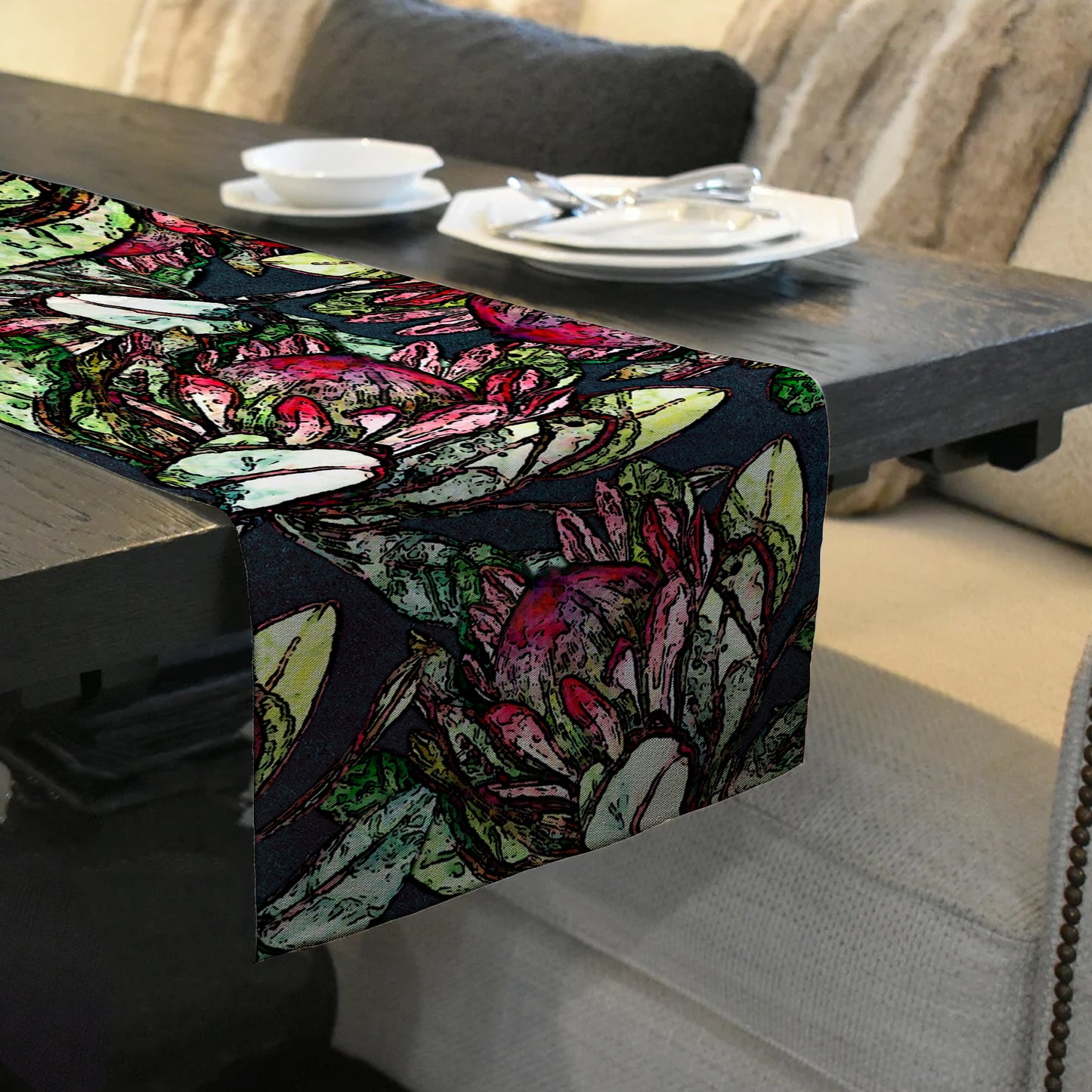 Stained Glass Protea Table Runner By Mark van Vuuren