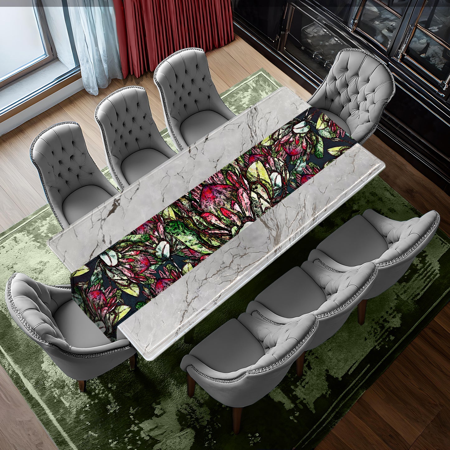 Stained Glass Protea Table Runner By Mark van Vuuren