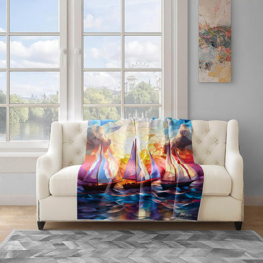 Stained Glass Ocean Light Weight Fleece Blanket by Wikus Schalkwyk