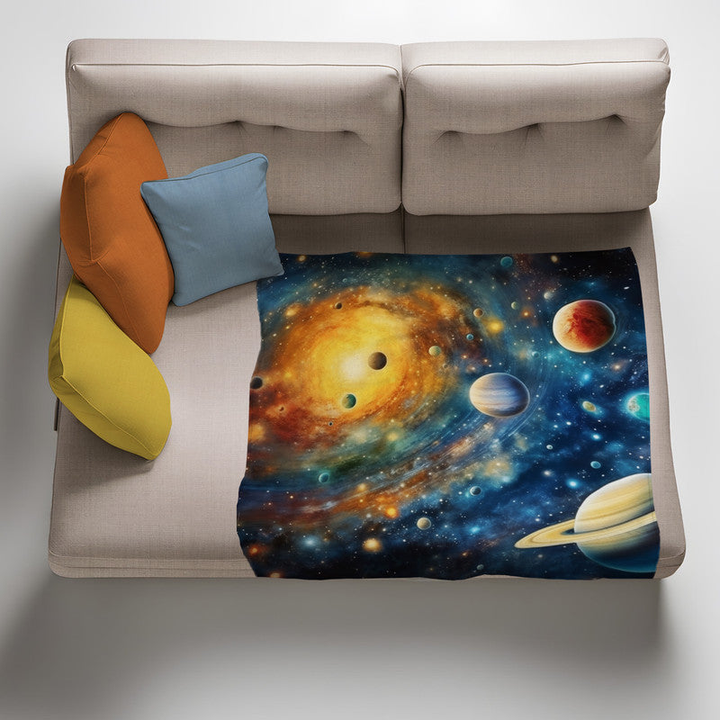 Starry Sky Around the Sun Light Weight Fleece Blanket