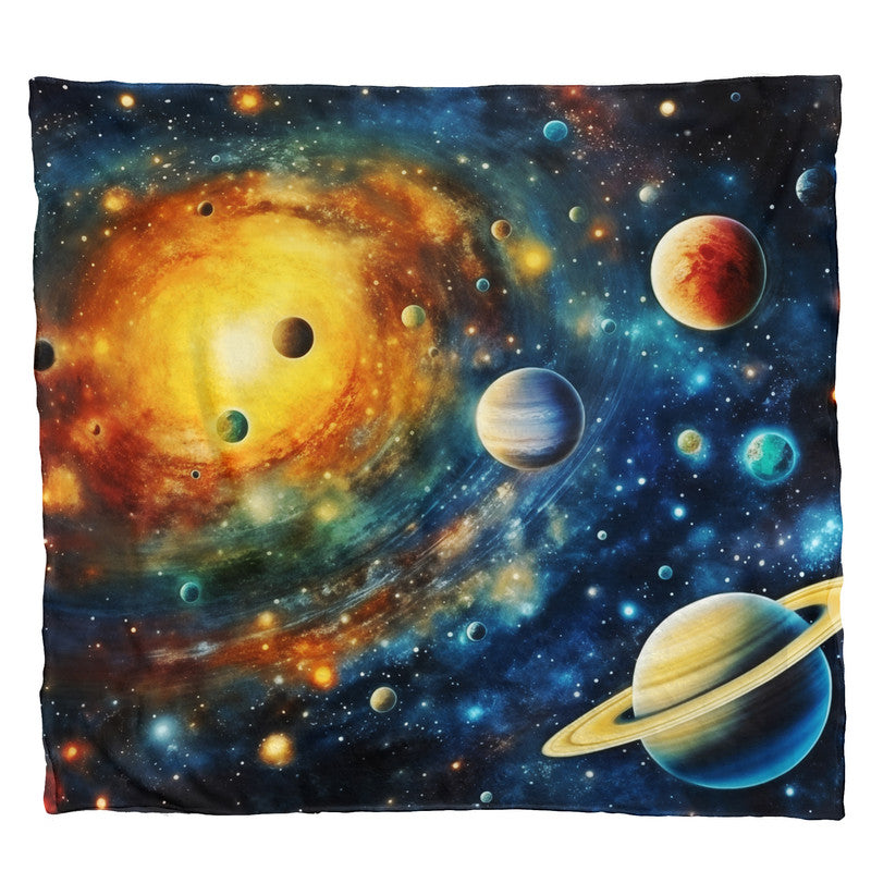 Starry Sky Around the Sun Light Weight Fleece Blanket