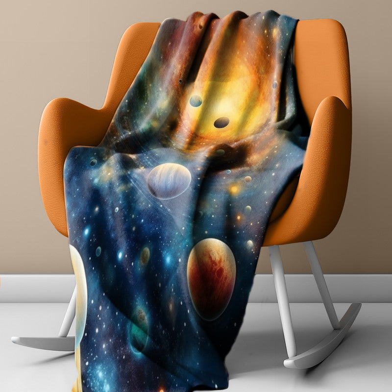 Starry Sky Around the Sun Light Weight Fleece Blanket