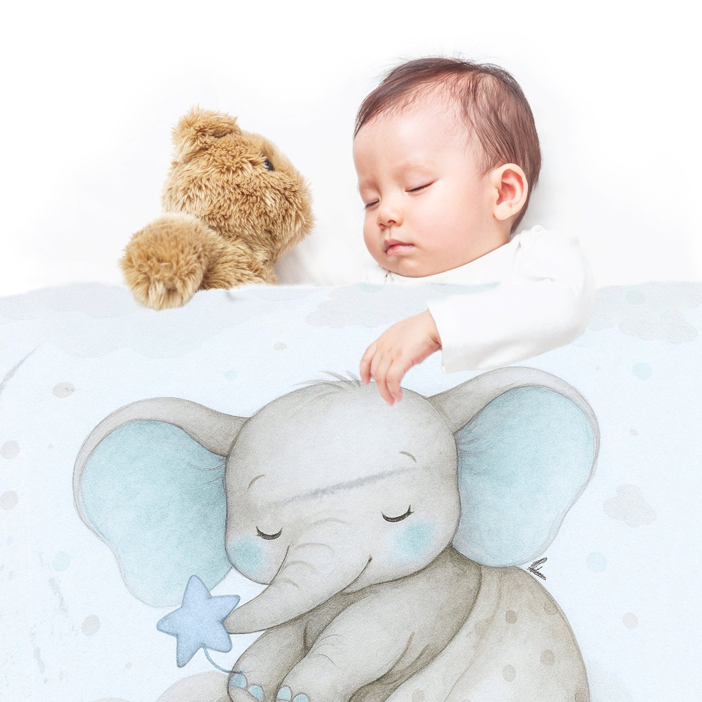 Starry Nap Blue Elephant Minky Blanket by Nathan Pieterse