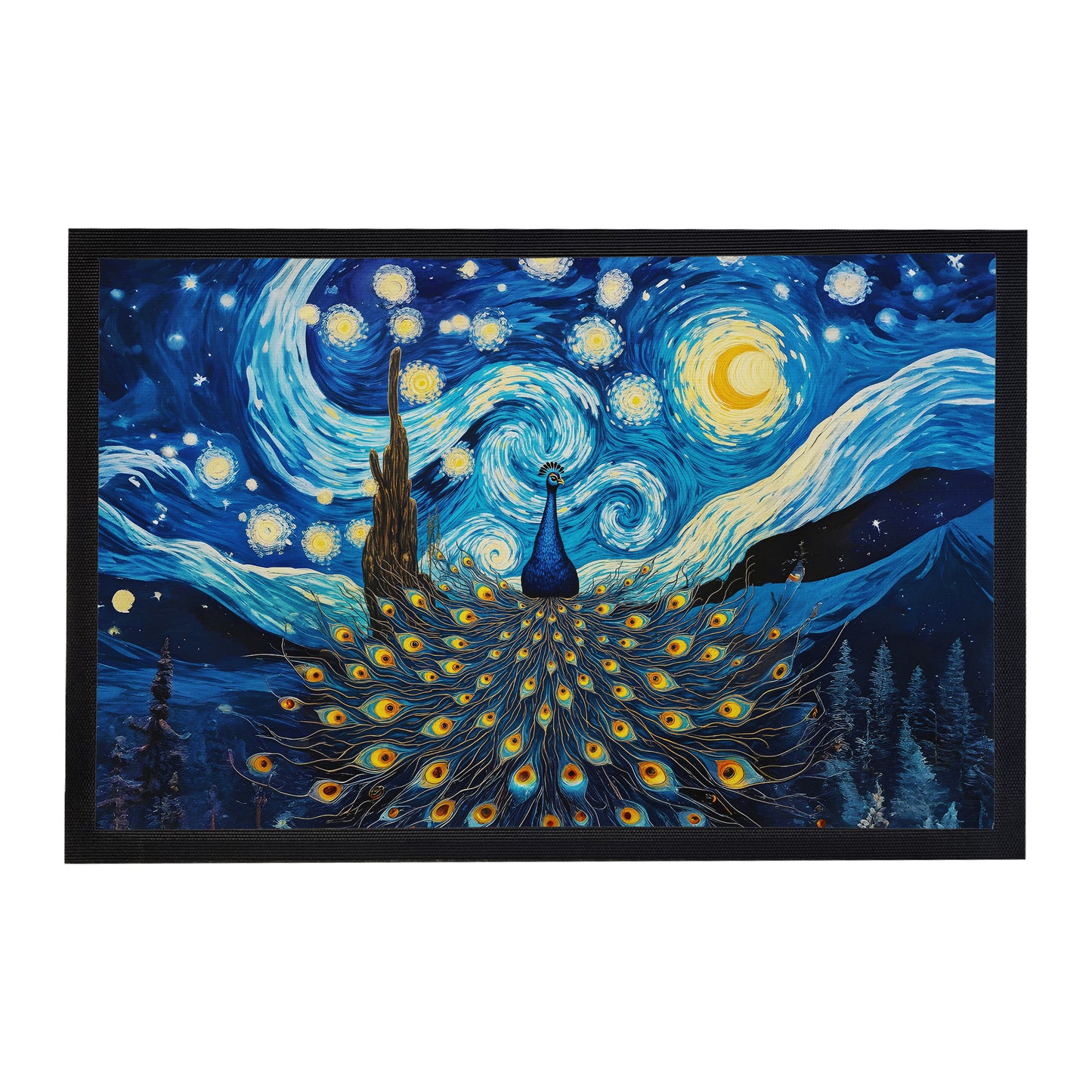 Starry Night Peacock Door Mat