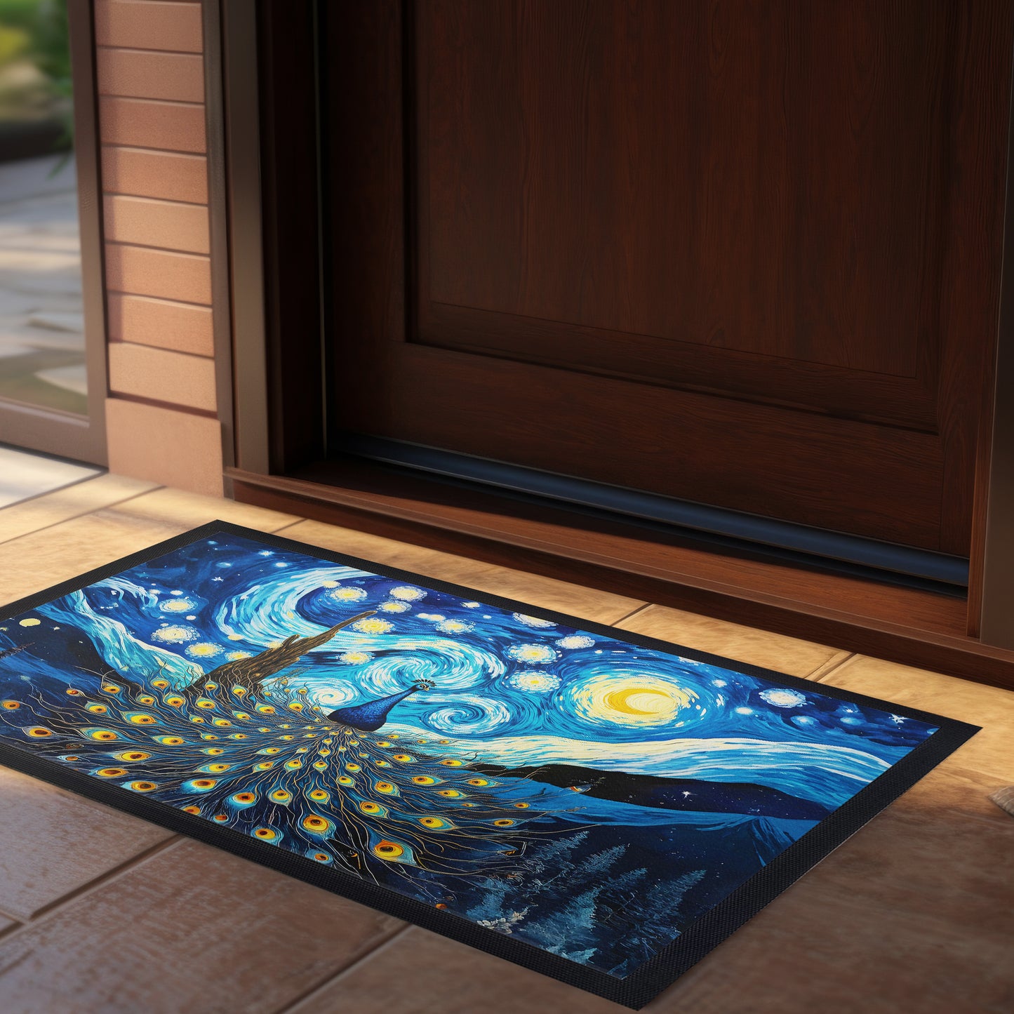 Starry Night Peacock Door Mat