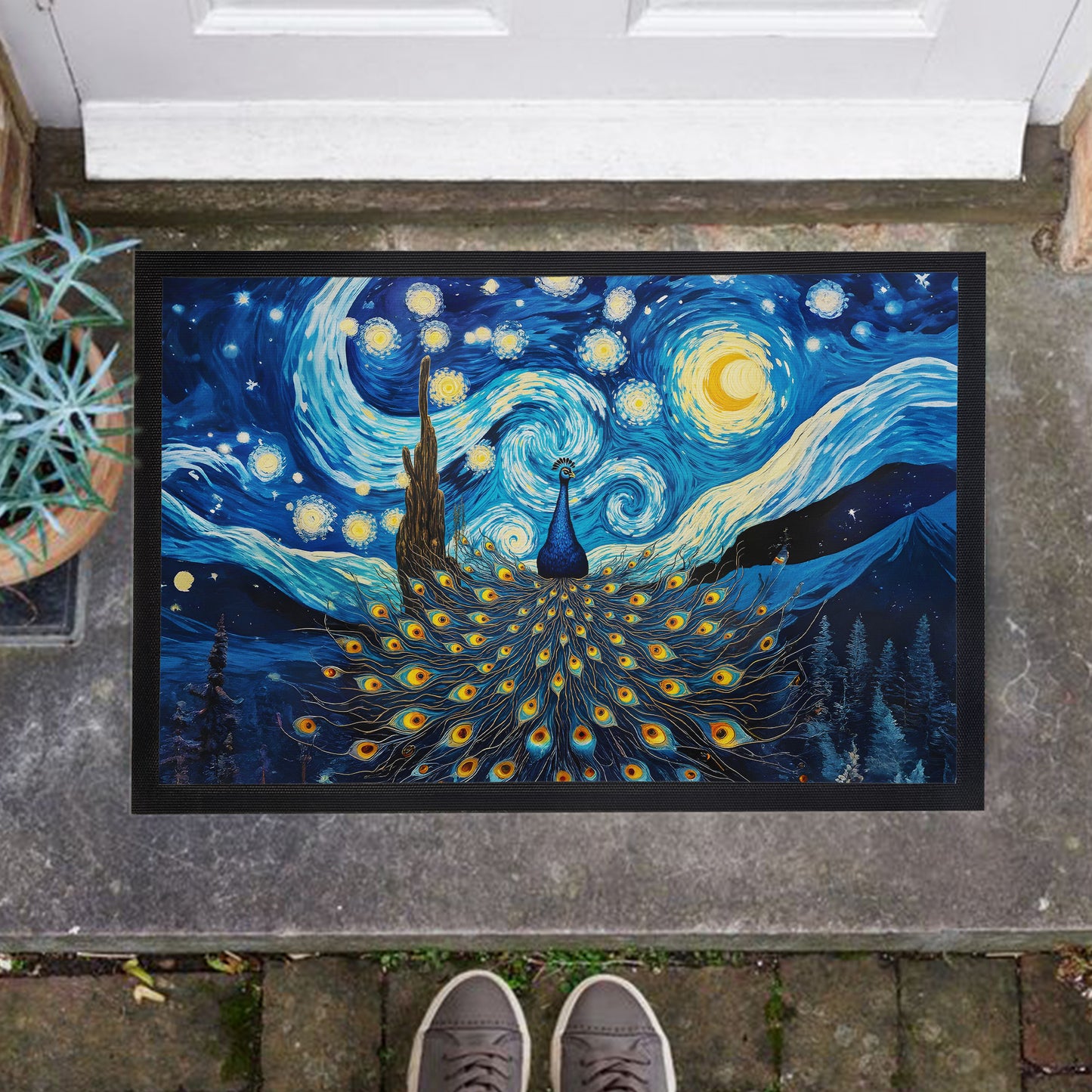 Starry Night Peacock Door Mat