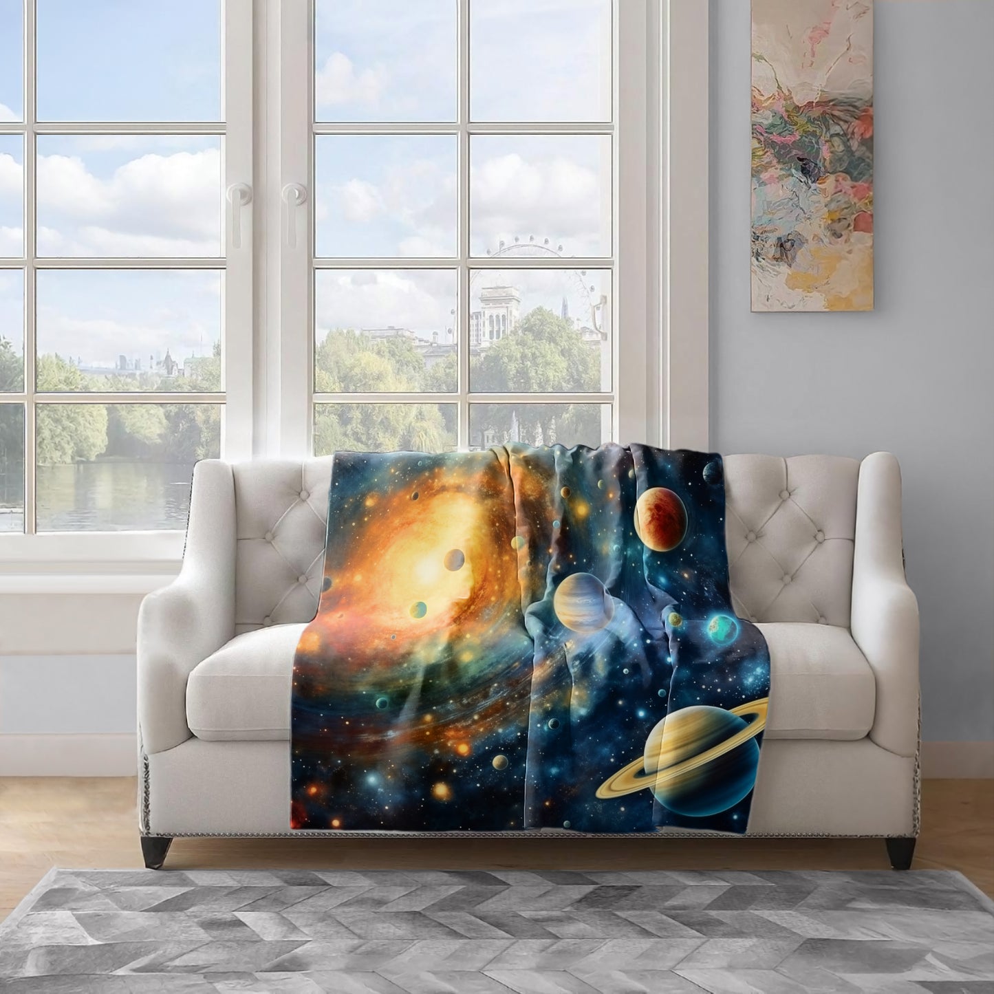 Starry Sky Around the Sun Light Weight Fleece Blanket