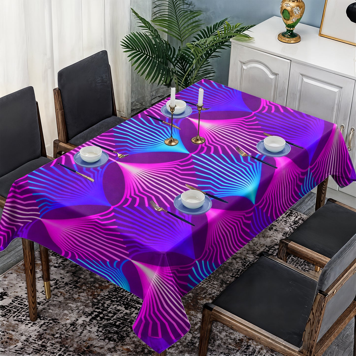 Static Violet Rectangle Tablecloth