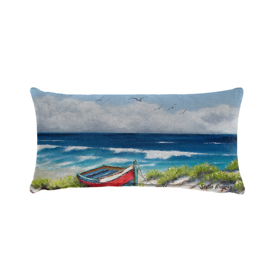 Red Dinghy Boat By Stella Bruwer Oblong Luxury Scatter