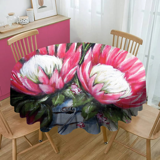 Two Proteas By Stella Bruwer Round Tablecloth